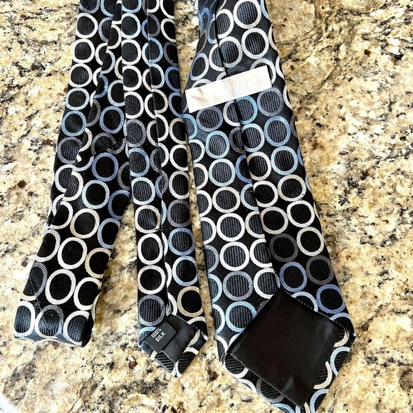 Michael Kors Neck Tie Navy Blue Silver Circle Polka Dot Tie Designer Classic - Picture 6 of 9